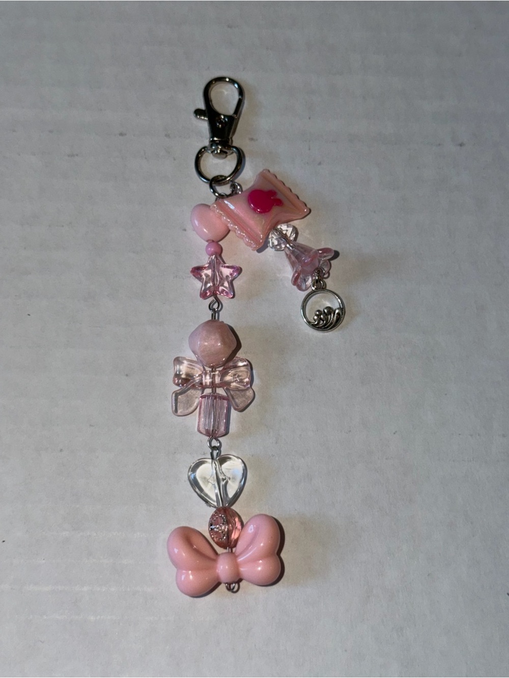 Pink Bow & Heart Dangle Charm Clip-On keychain